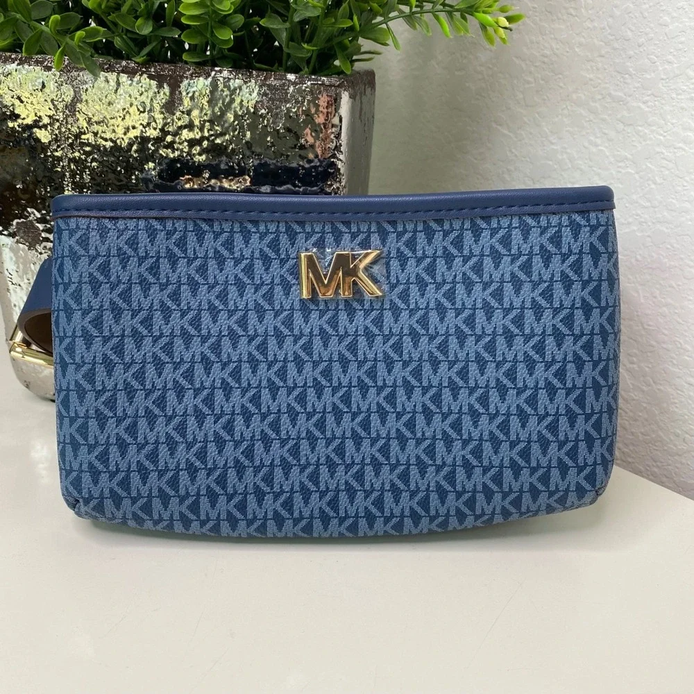Michael Kors Mott Belt Bag Women Blue S/M Monogram Logo Designer Chic‎